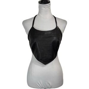 Y2K NEW Highway One Leather Triangle Halter Top Size L Biker Sexy Open Back VTG